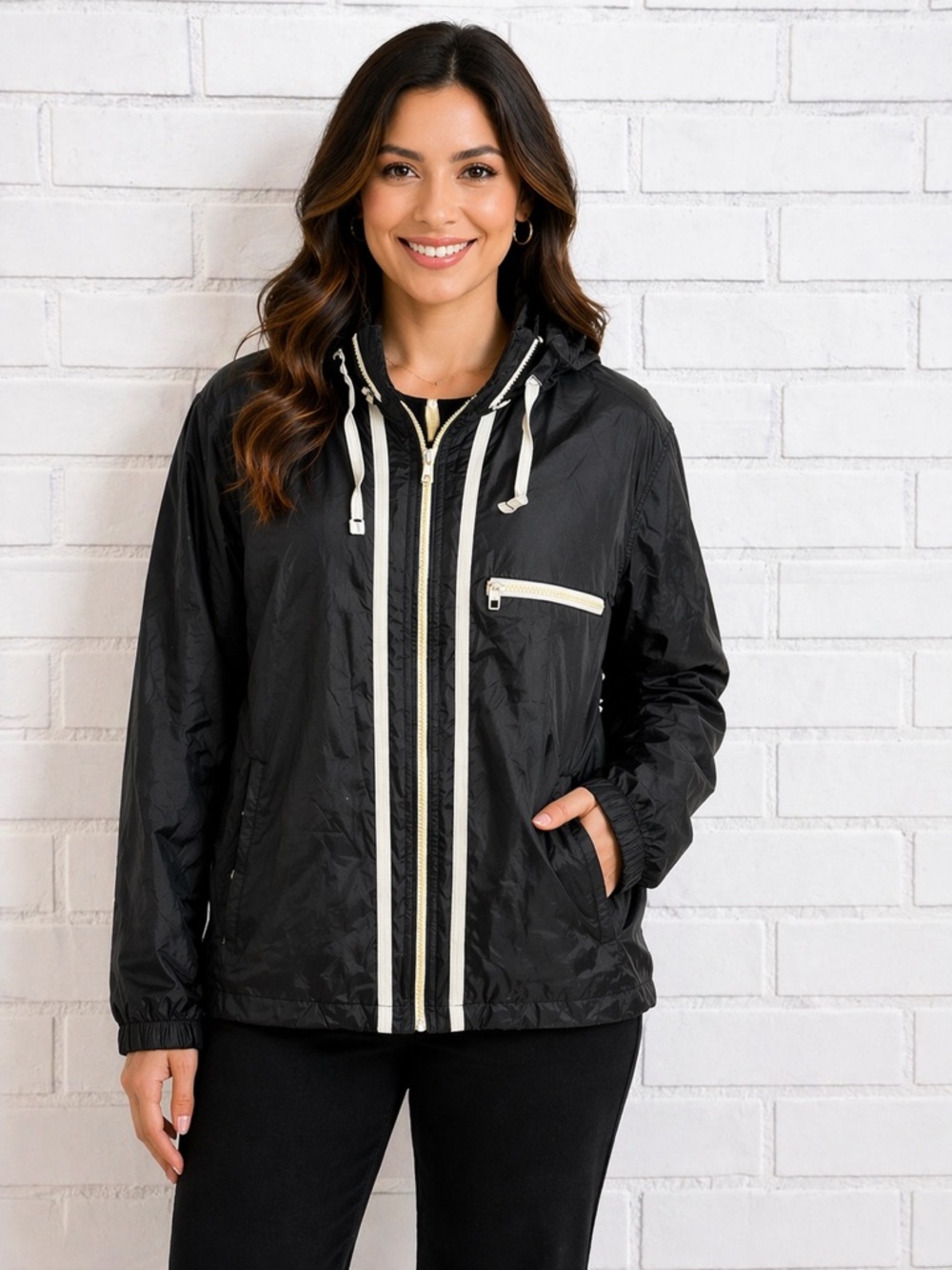 GAP Black Lightweight Hooded Jacket Size L Windbreaker Full Zip